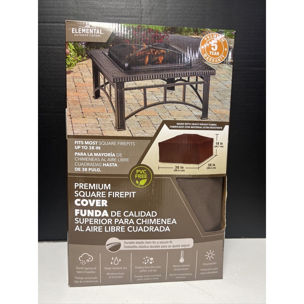 Elemental 38" Brown Square Firepit Cover heavy-weight fabric Water-resistant